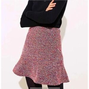LOFT Women's Tweed Flounce Mini Skirt Size 2 Red Black White Bouclé‎ NWT Lined